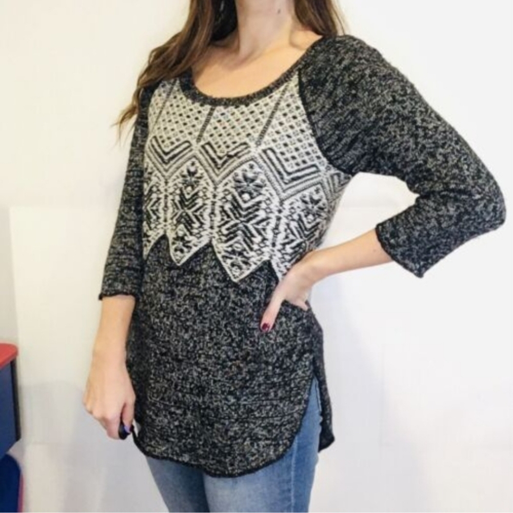 Free People Marled Grey White Knit High Low Lightweight Sweater Top Women's S